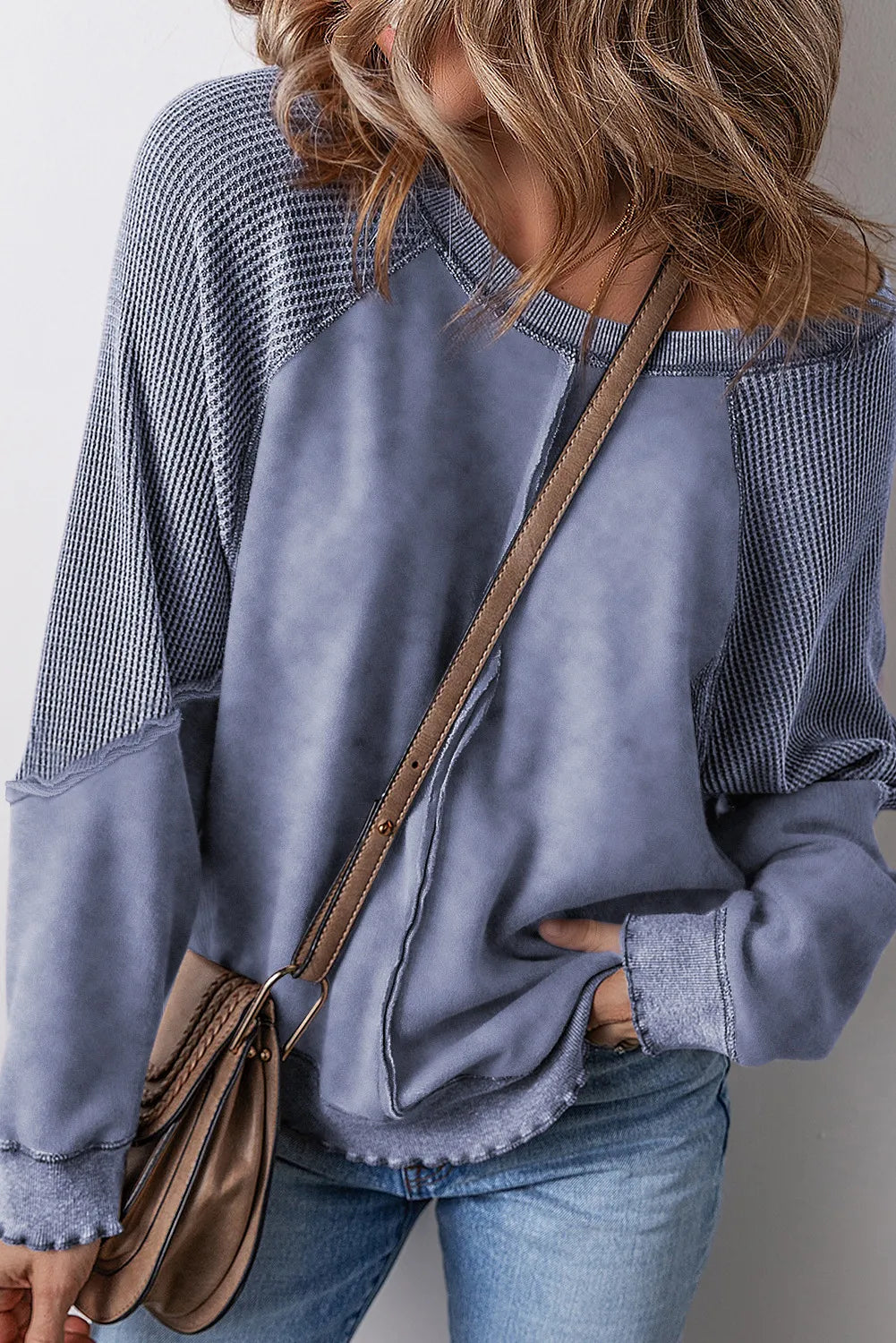 Zimonto - Exposed Seam Long Sleeve Sweatshirt Dusty Blue