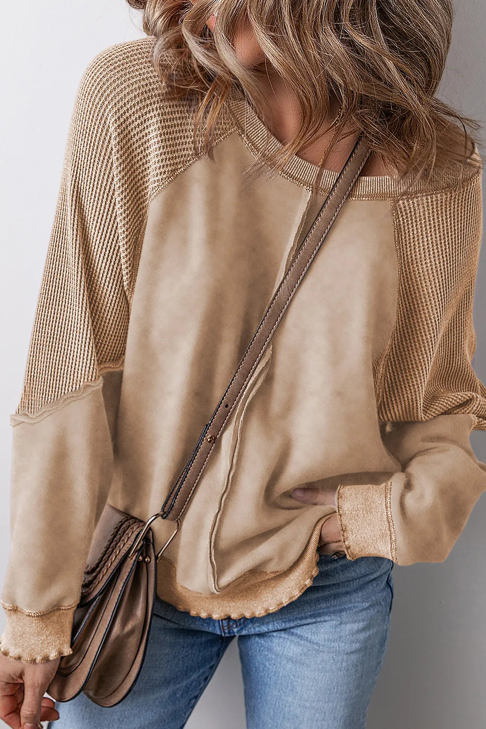 Zimonto - Exposed Seam Long Sleeve Sweatshirt Tan