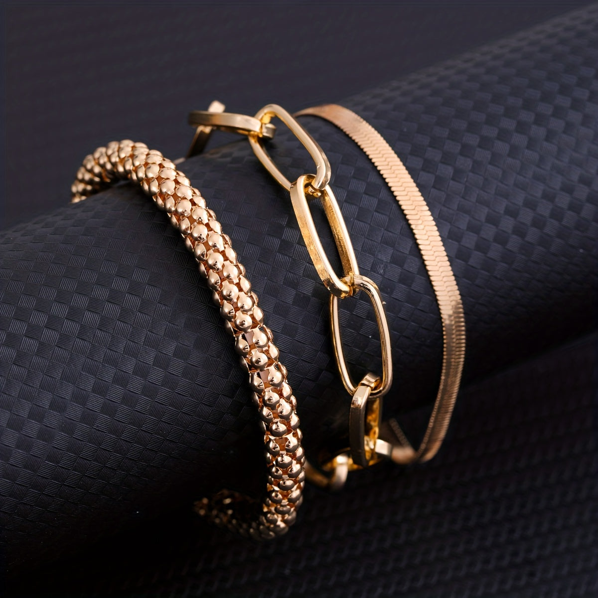 Zimonto - 3Pcs/Set Fashion Thick Chain Link Bracelets Bangles For Men's Vintage Snake Chain Bracelets Set Punk Jewelry