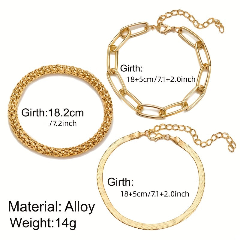 Zimonto - 3Pcs/Set Fashion Thick Chain Link Bracelets Bangles For Men's Vintage Snake Chain Bracelets Set Punk Jewelry
