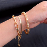 Zimonto - 3Pcs/Set Fashion Thick Chain Link Bracelets Bangles For Men's Vintage Snake Chain Bracelets Set Punk Jewelry Golden