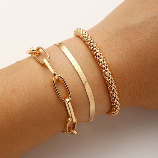 Zimonto - 3Pcs/Set Fashion Thick Chain Link Bracelets Bangles For Men's Vintage Snake Chain Bracelets Set Punk Jewelry