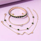 Zimonto - [4pcs Elegant Green Gemstone Bangle] 4pcs/Set Elegant Green Imitation Gemstone Rhinestone Claw Chain Snake Bracelet Open Bangle For Women