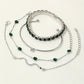 Zimonto - [4pcs Elegant Green Gemstone Bangle] 4pcs/Set Elegant Green Imitation Gemstone Rhinestone Claw Chain Snake Bracelet Open Bangle For Women 【silvery】