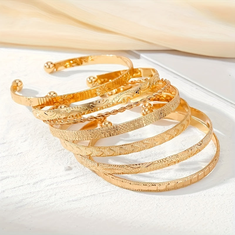 Zimonto - 7 Pcs Set Of Unique Bracelet Alloy Jewelry Hammered Pattern Arrow Love Exaggerated Personality Female Hand Jewelry Set