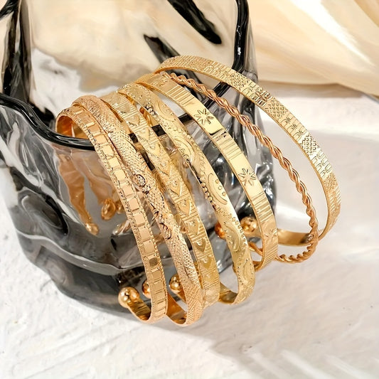 Zimonto - 7 Pcs Set Of Unique Bracelet Alloy Jewelry Hammered Pattern Arrow Love Exaggerated Personality Female Hand Jewelry Set