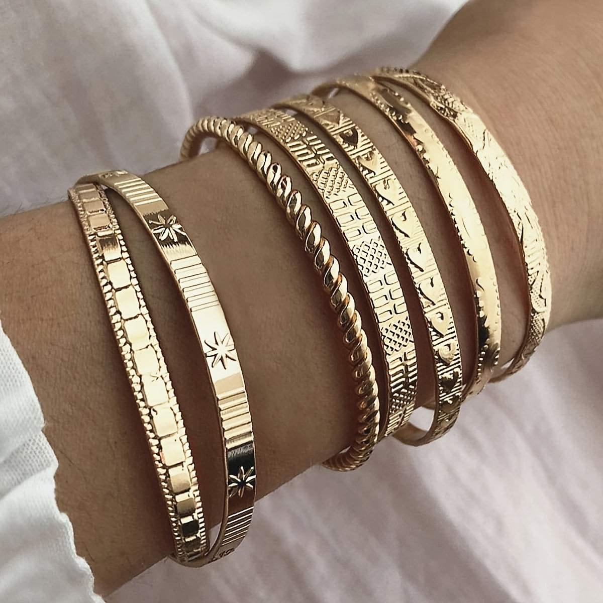 Zimonto - 7 Pcs Set Of Unique Bracelet Alloy Jewelry Hammered Pattern Arrow Love Exaggerated Personality Female Hand Jewelry Set