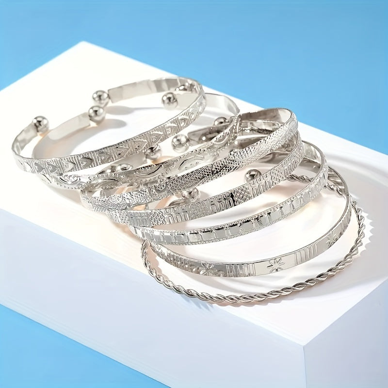 Zimonto - 7 Pcs Set Of Unique Bracelet Alloy Jewelry Hammered Pattern Arrow Love Exaggerated Personality Female Hand Jewelry Set