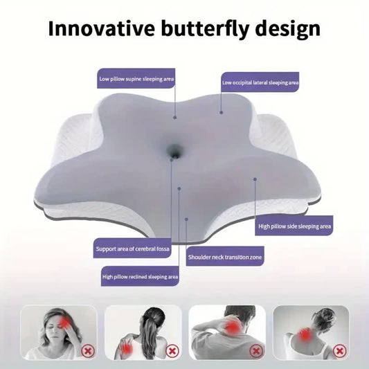 Zimonto - Memory Foam Pillows Butterfly Shaped Relaxing Cervical Slow Rebound Neck Pillow Pain Relief Sleeping Orthopedic Pillow Beding
