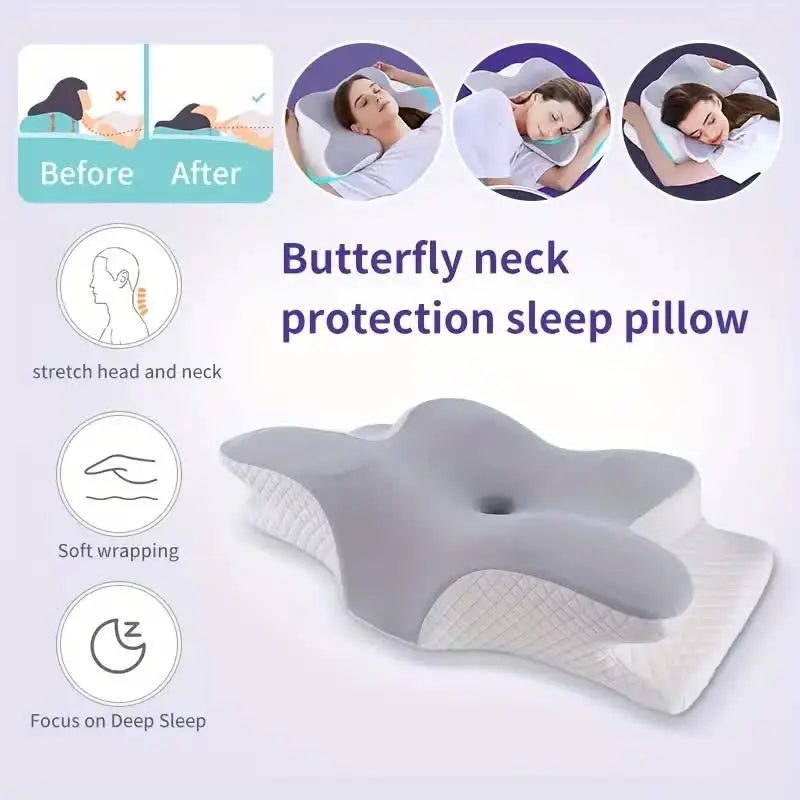 Zimonto - Memory Foam Pillows Butterfly Shaped Relaxing Cervical Slow Rebound Neck Pillow Pain Relief Sleeping Orthopedic Pillow Beding