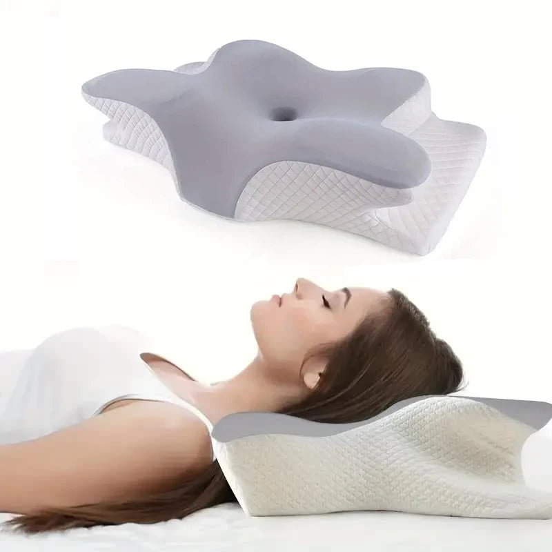 Zimonto - Memory Foam Pillows Butterfly Shaped Relaxing Cervical Slow Rebound Neck Pillow Pain Relief Sleeping Orthopedic Pillow Beding Gray