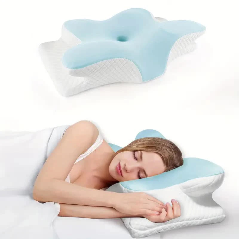 Zimonto - Memory Foam Pillows Butterfly Shaped Relaxing Cervical Slow Rebound Neck Pillow Pain Relief Sleeping Orthopedic Pillow Beding Sky Blue