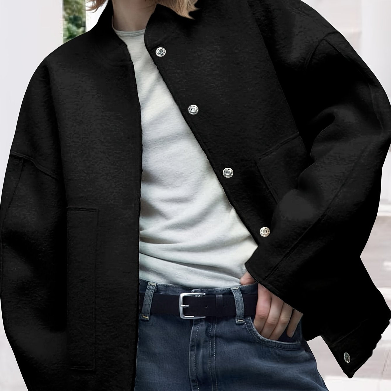 Zimonto - Womens Cozy Fleece Bomber Jacket with Pockets Black