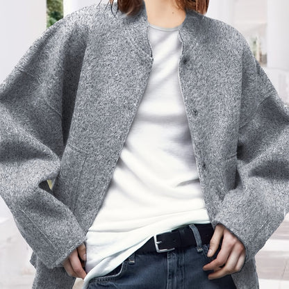 Zimonto - Womens Cozy Fleece Bomber Jacket with Pockets Gray