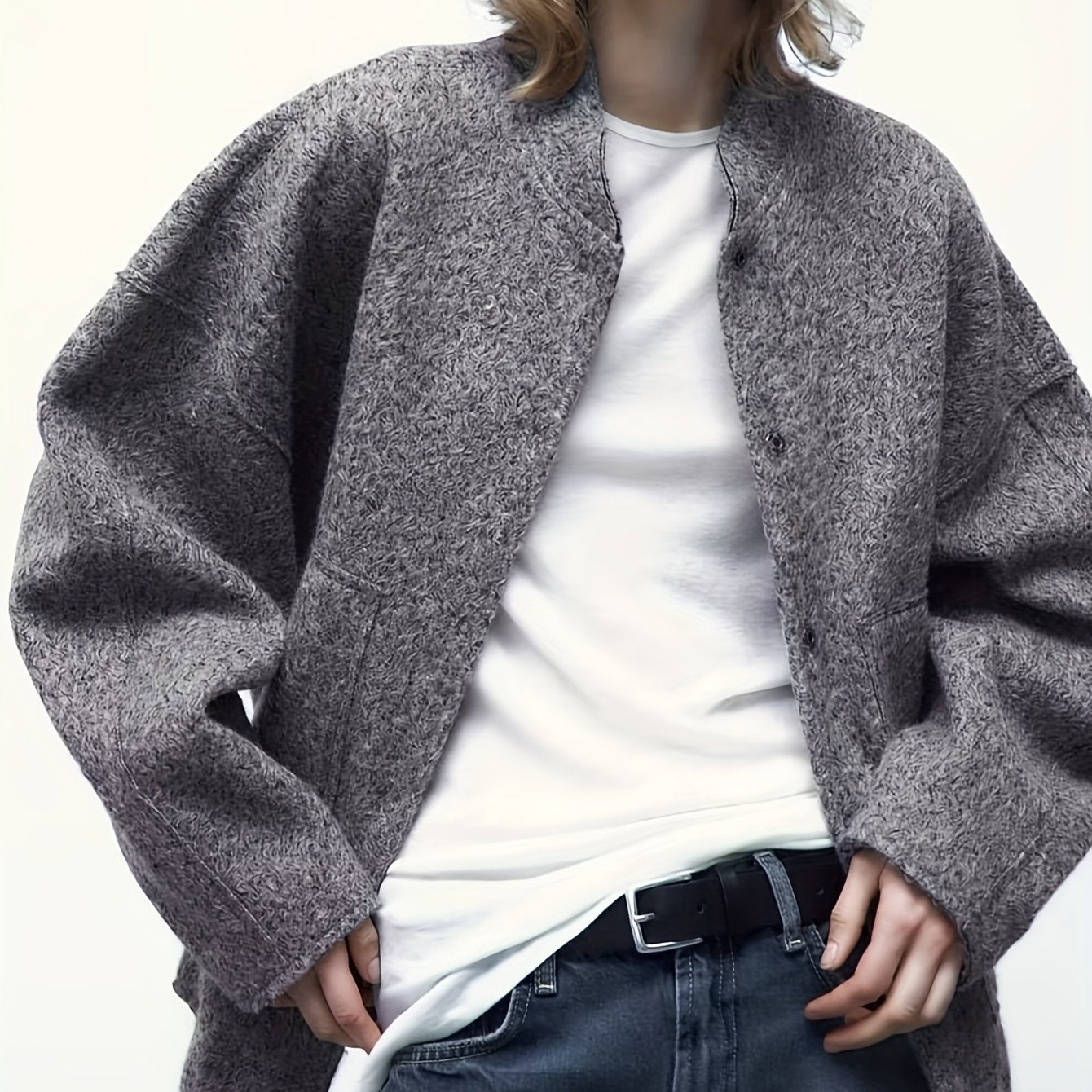 Zimonto - Womens Cozy Fleece Bomber Jacket with Pockets Dark Gray