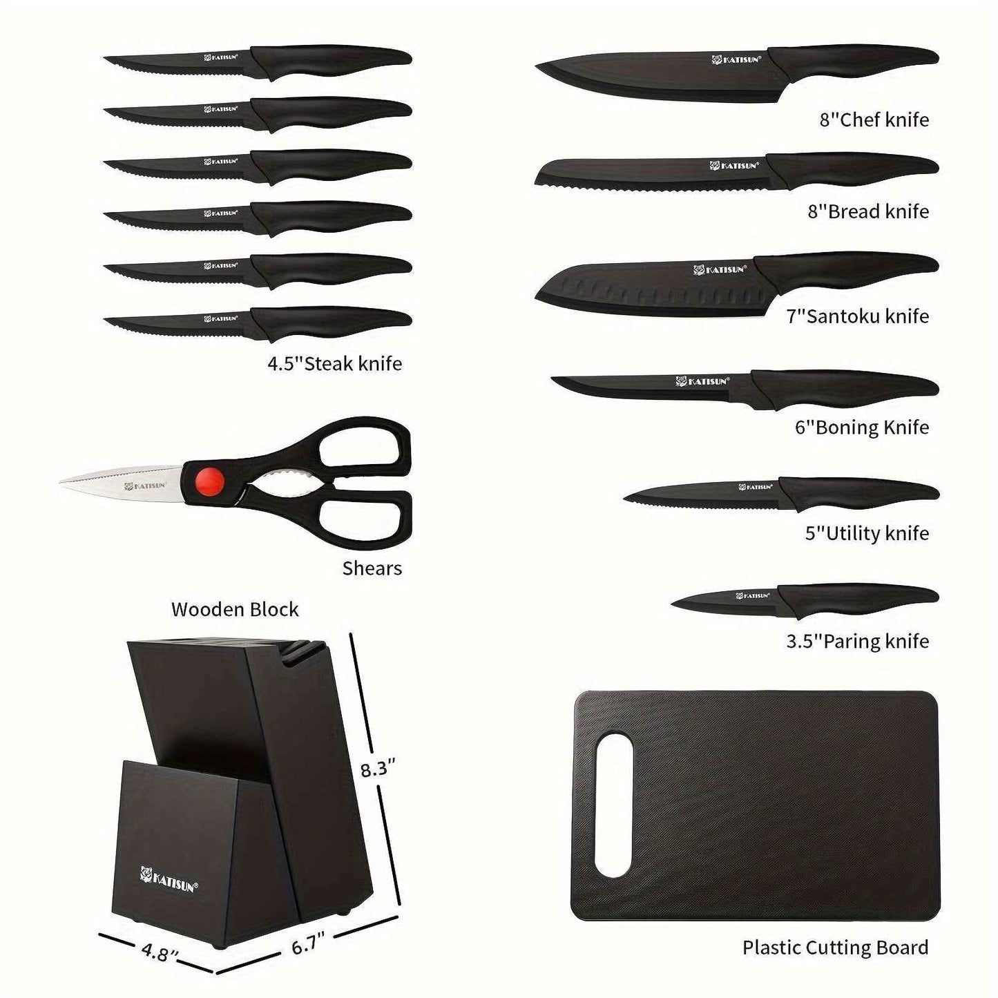 15-Piece Professional Black Kitchen Knife Set with Stainless Steel Blades and Stylish Block