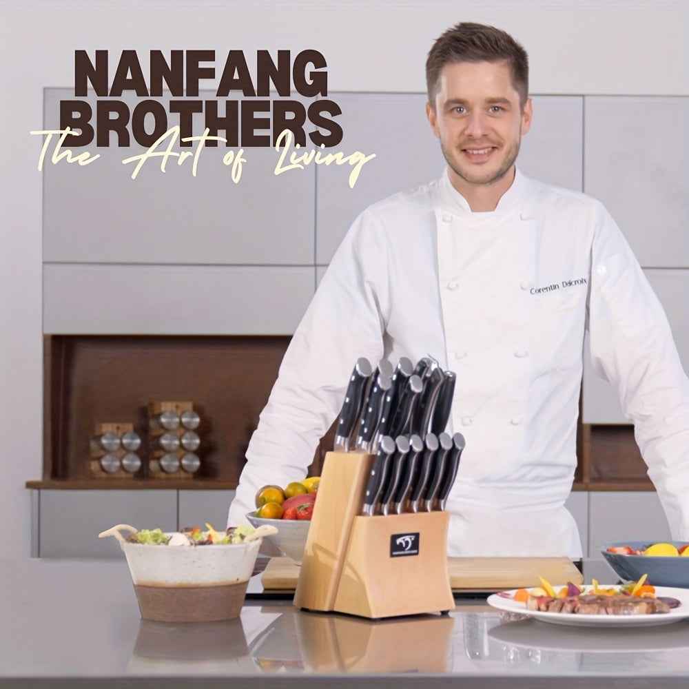 15-Piece Professional Black Kitchen Knife Set With Stainless Steel Blades And Stylish Storage Block