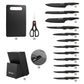 15-Piece Professional Black Kitchen Knife Set With Stainless Steel Blades And Stylish Storage Block