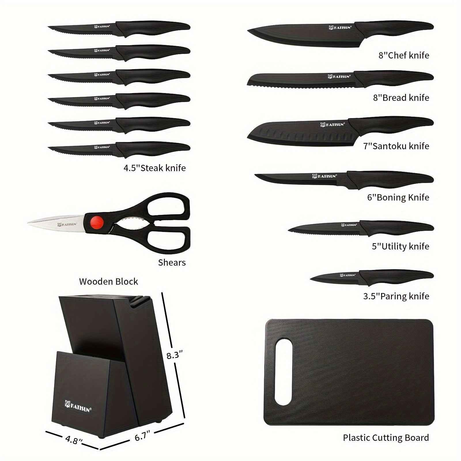 15-Piece Professional Black Kitchen Knife Set With Stainless Steel Blades And Stylish Storage Block