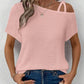 Zimonto - Asymmetrical Neck Short Sleeve T-Shirt Blush Pink
