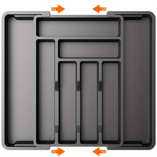 Adjustable 2-Compartment Expandable Cutlery Tray Organizer for Kitchen Drawers, Durable Design