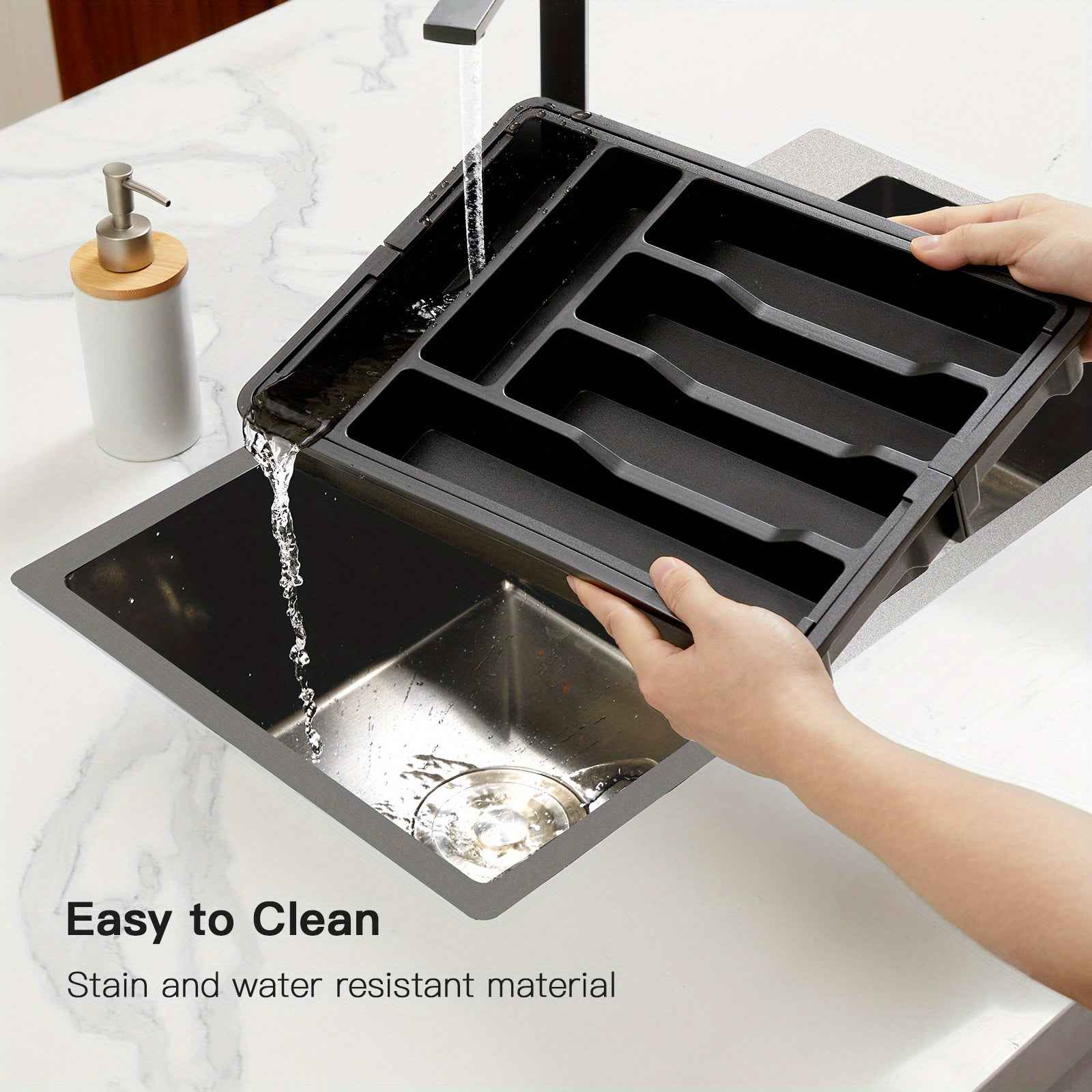 Adjustable 2-Section Expandable Cutlery Tray Organizer for Kitchen Drawers - Durable & Minimalist Design