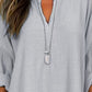Zimonto - Solid Color Notched Long Sleeve Blouse