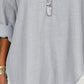 Zimonto - Solid Color Notched Long Sleeve Blouse