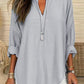 Zimonto - Solid Color Notched Long Sleeve Blouse Light Gray M