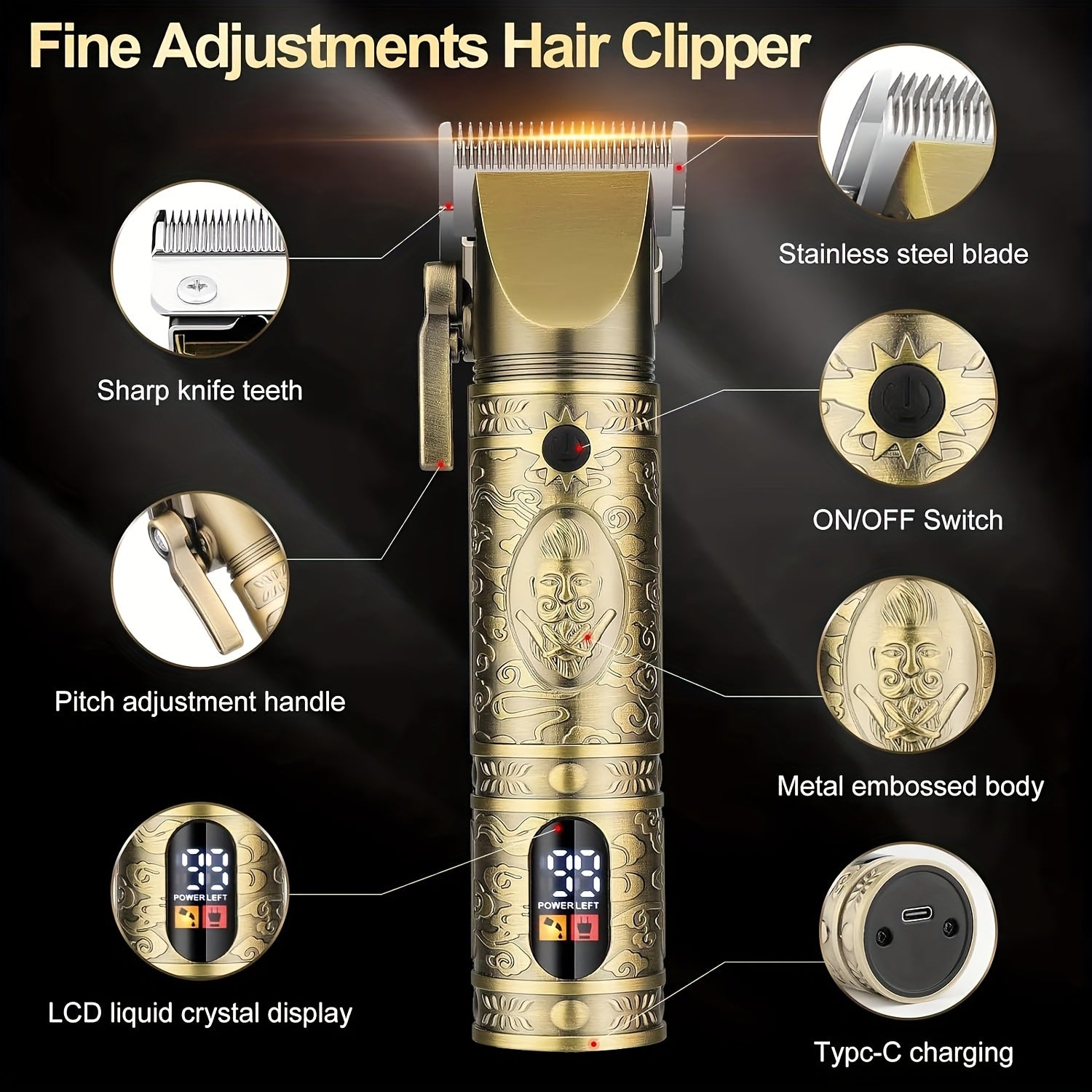 Zimonto - USB Rechargeable Cordless Hair Clippers Trimmer for Men