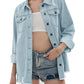 Zimonto - Womens Oversized Faux Denim Jacket with Frayed Hem