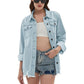 Zimonto - Womens Oversized Faux Denim Jacket with Frayed Hem