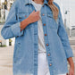 Zimonto - Womens Oversized Faux Denim Jacket with Frayed Hem