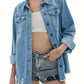 Zimonto - Womens Oversized Faux Denim Jacket with Frayed Hem