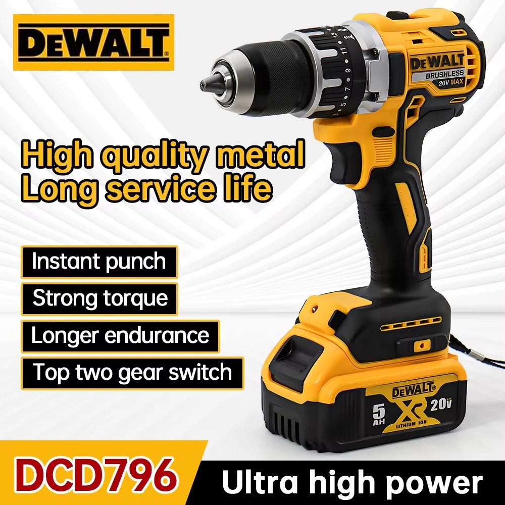 Zimonto - Dewalt DCD796 13mm Brushless Impact Electric Drill Multifunctional Cordless Screwdriver Rechargeable 20V Battery Power Tools