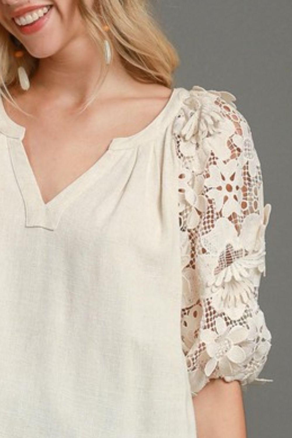 Zimonto - Umgee Full Size French Terry Boxy Cut Top with 3D Floral Sleeve Plus Size