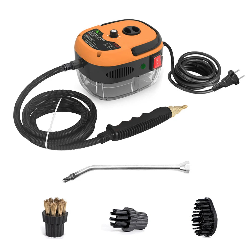 Zimonto - 2500W Portable Handheld Steam Cleaner High Temperature Pressurized Steam Cleaning Machine with Brush Heads for Furniture Car Orange United States us