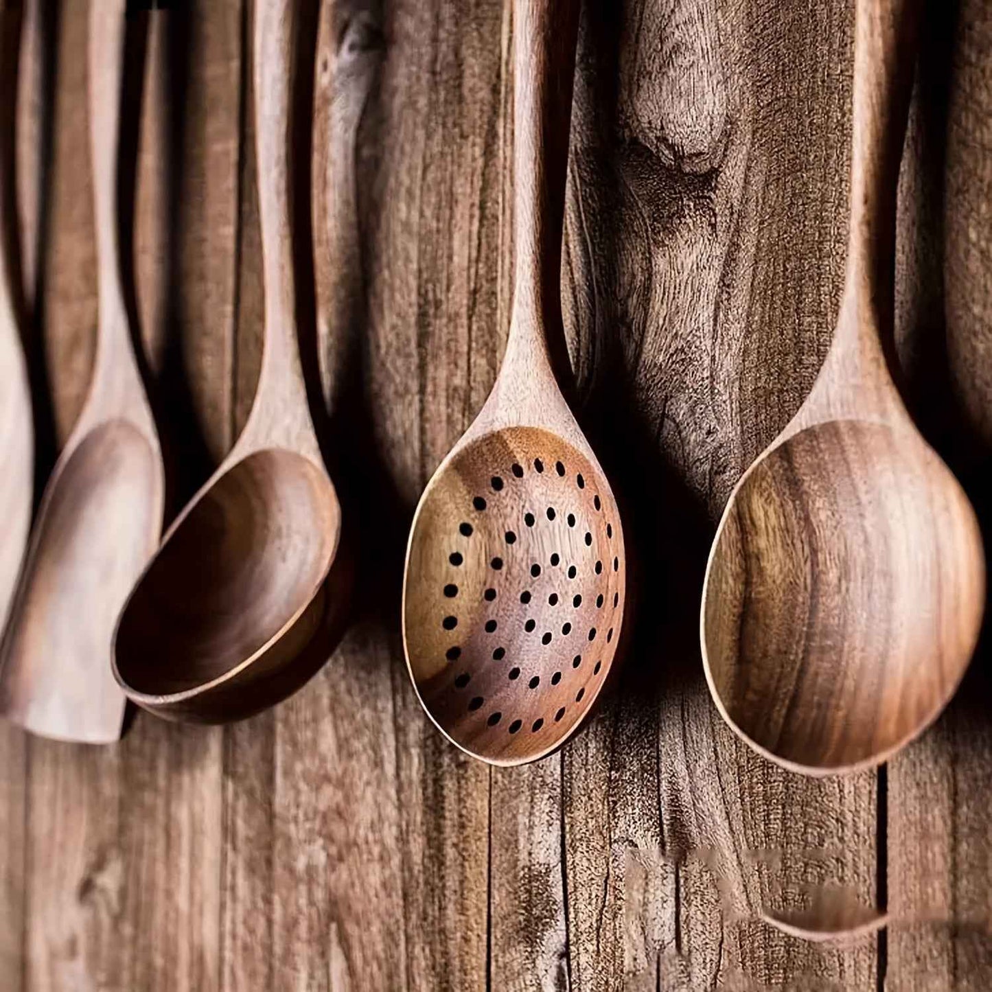 5-Piece Ergonomic Wooden Utensils Set for Non-Stick Cookware - Durable, Food-Contact Safe, All-Natural