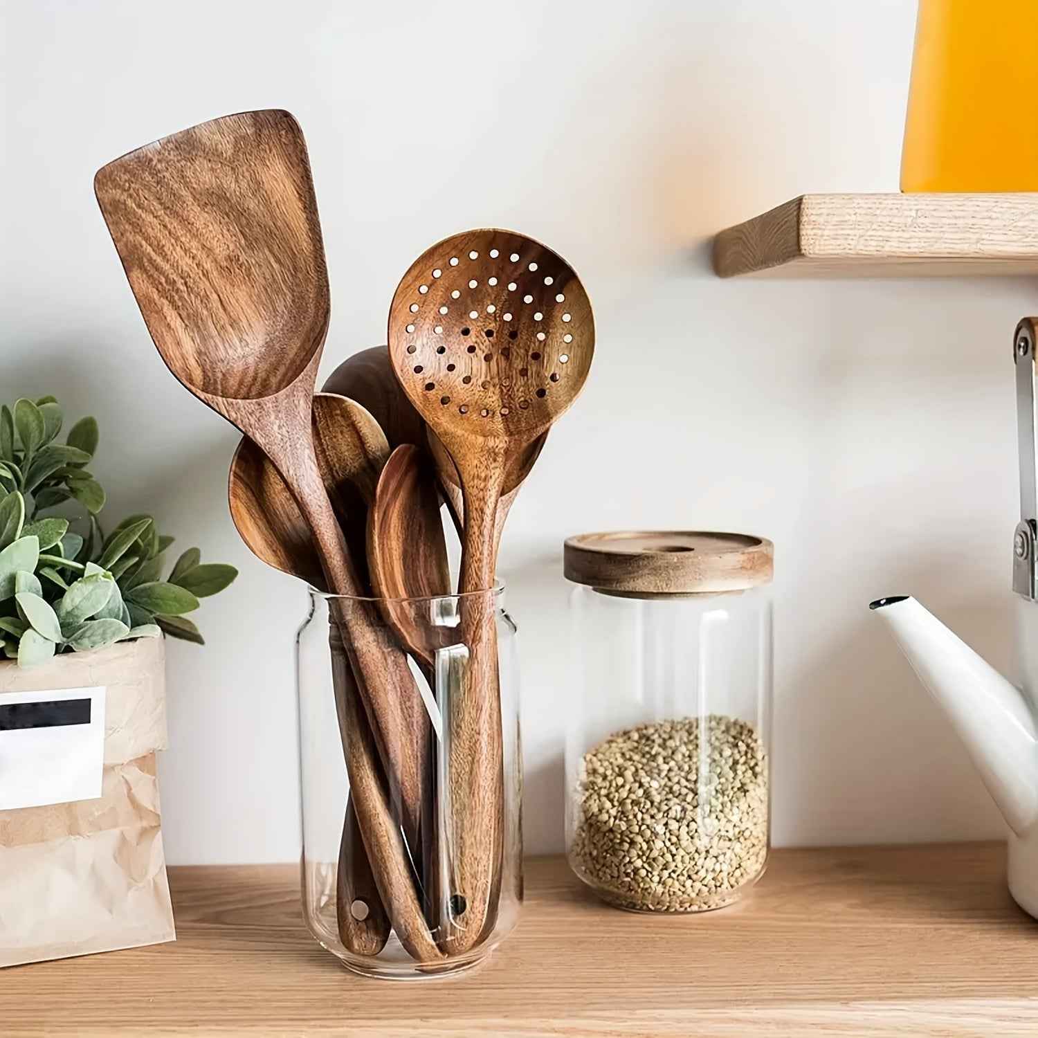 5-Piece Ergonomic Wooden Utensils Set for Non-Stick Cookware - Durable, Food-Contact Safe, All-Natural
