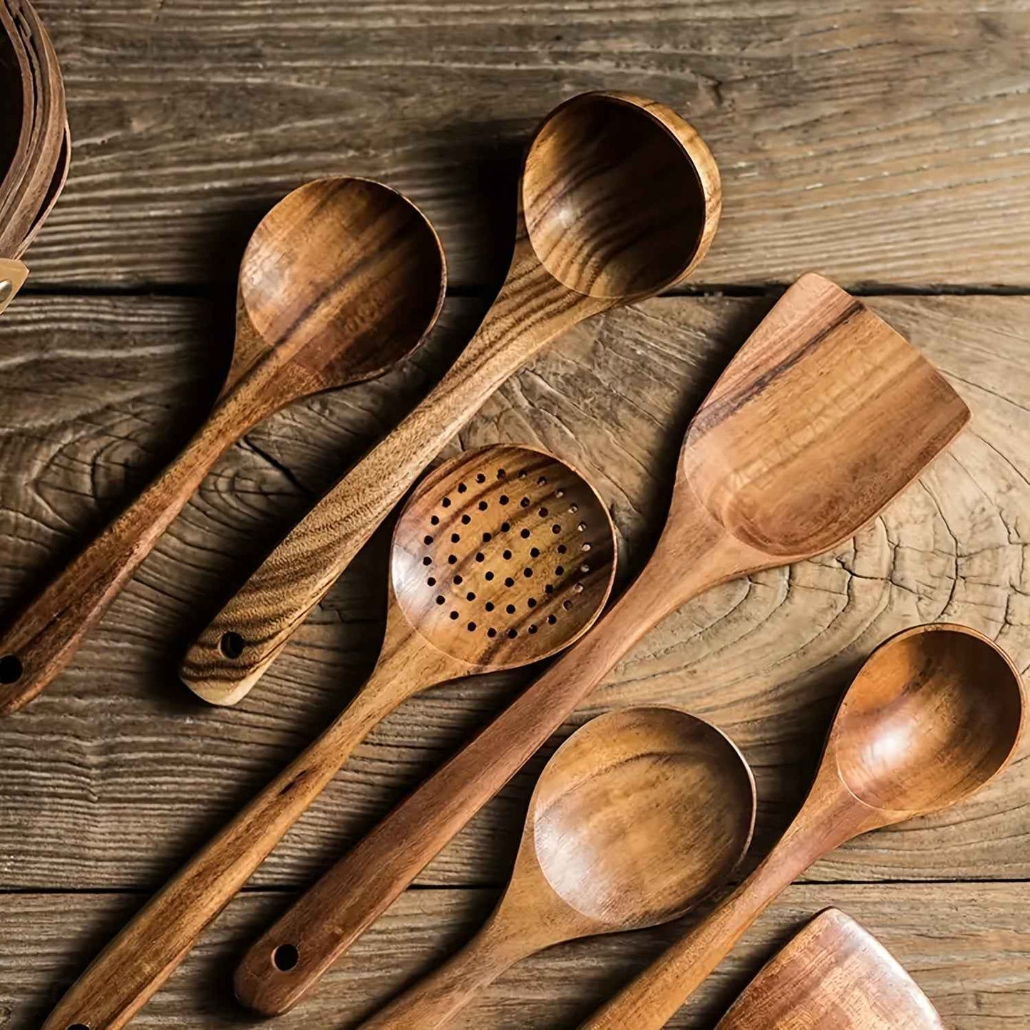 5-Piece Ergonomic Wooden Utensils Set for Non-Stick Cookware - Durable, Food-Contact Safe, All-Natural