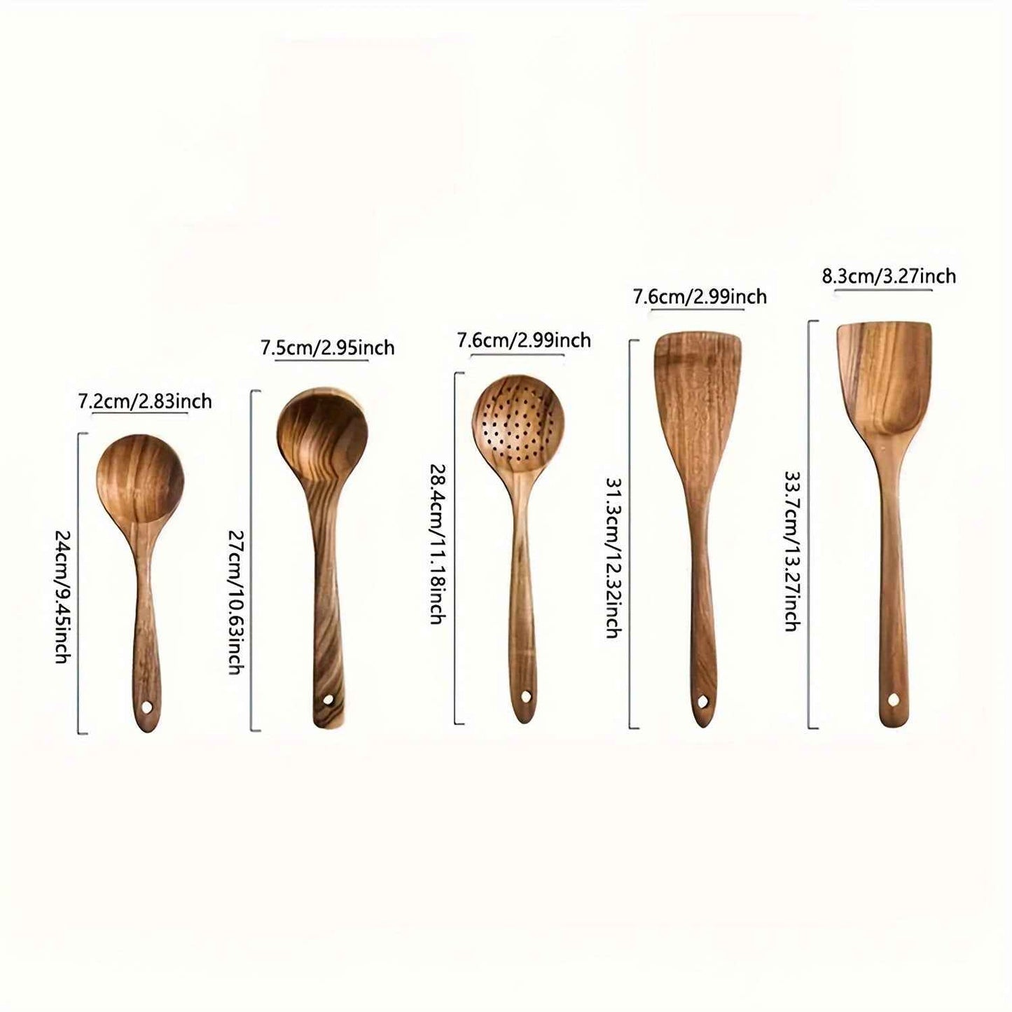 5-Piece Ergonomic Wooden Utensils Set for Non-Stick Cookware - Durable, Food-Contact Safe, All-Natural