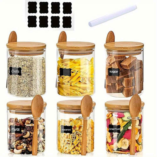 6-Piece 18oz Glass Storage Jars With Bamboo Lids, Eco-Friendly, Reusable, Flip-Top Design
