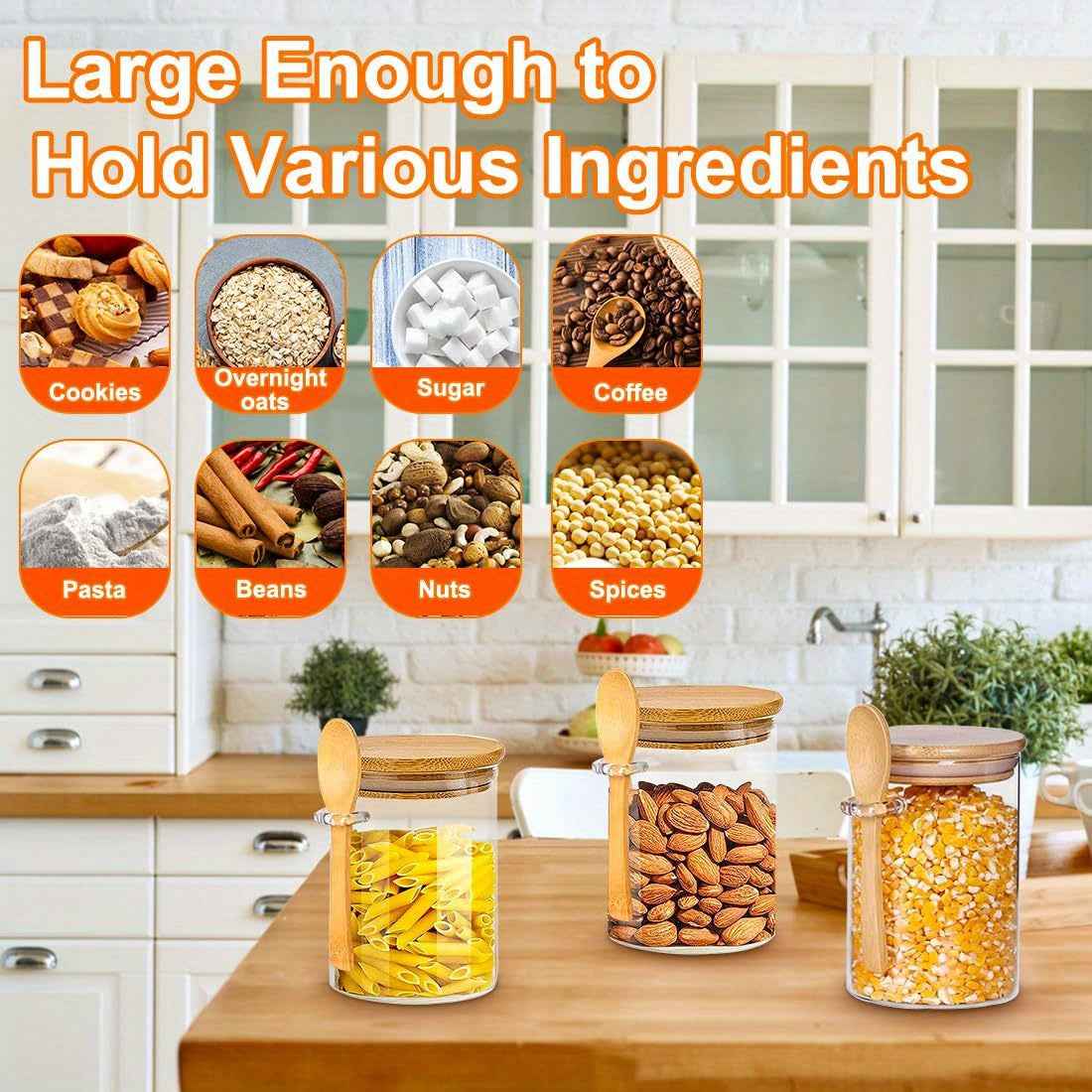 6-Piece 18oz Glass Storage Jars With Bamboo Lids, Eco-Friendly, Reusable, Flip-Top Design