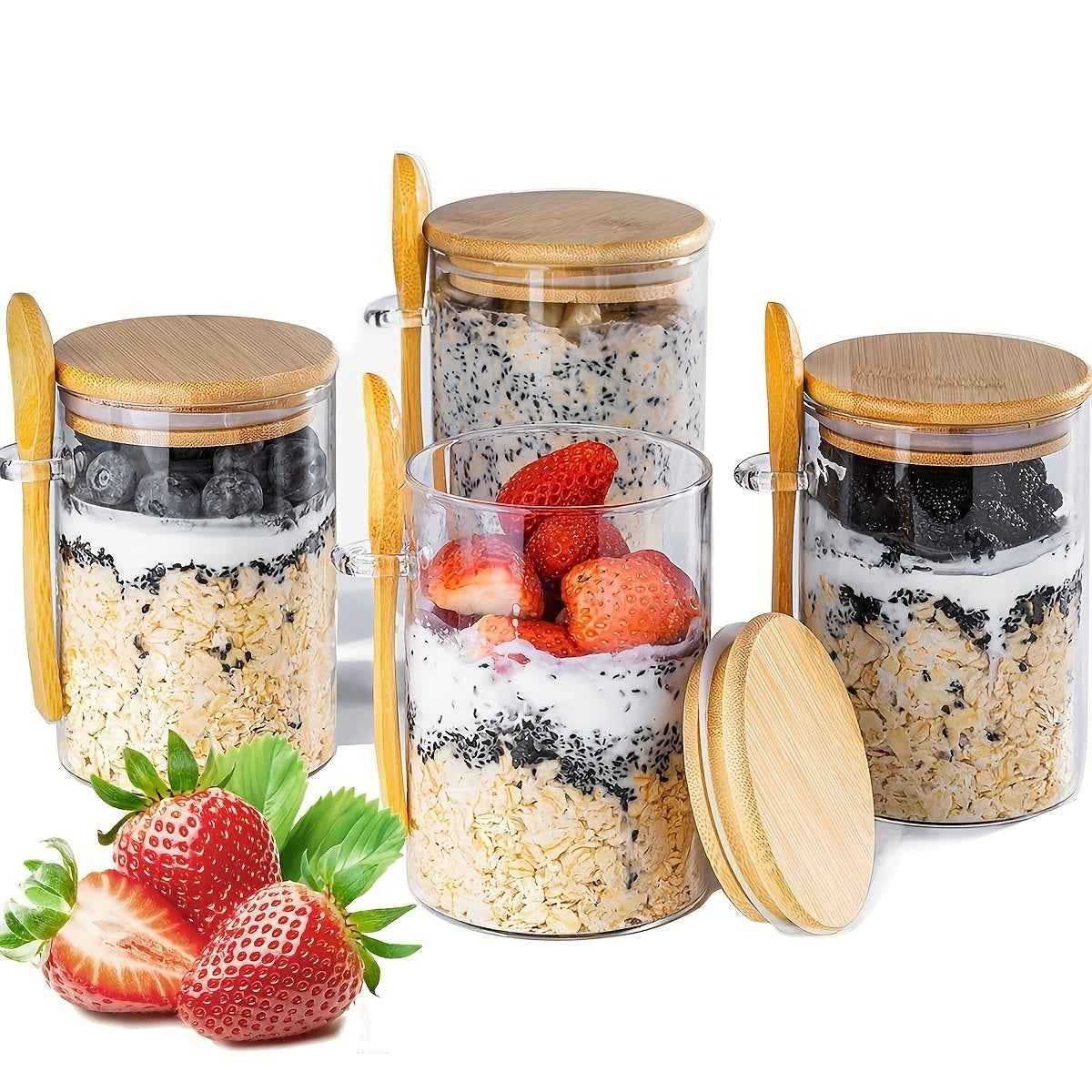 6-Piece 18oz Glass Storage Jars With Bamboo Lids, Eco-Friendly, Reusable, Flip-Top Design