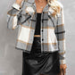 Womens Casual Plaid Cropped Jacket with Pockets