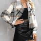 Womens Casual Plaid Cropped Jacket with Pockets