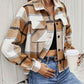 Womens Casual Plaid Cropped Jacket with Pockets