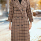 Womens Oversize Wool Blend Plaid DoubleBreasted Trench Coat
