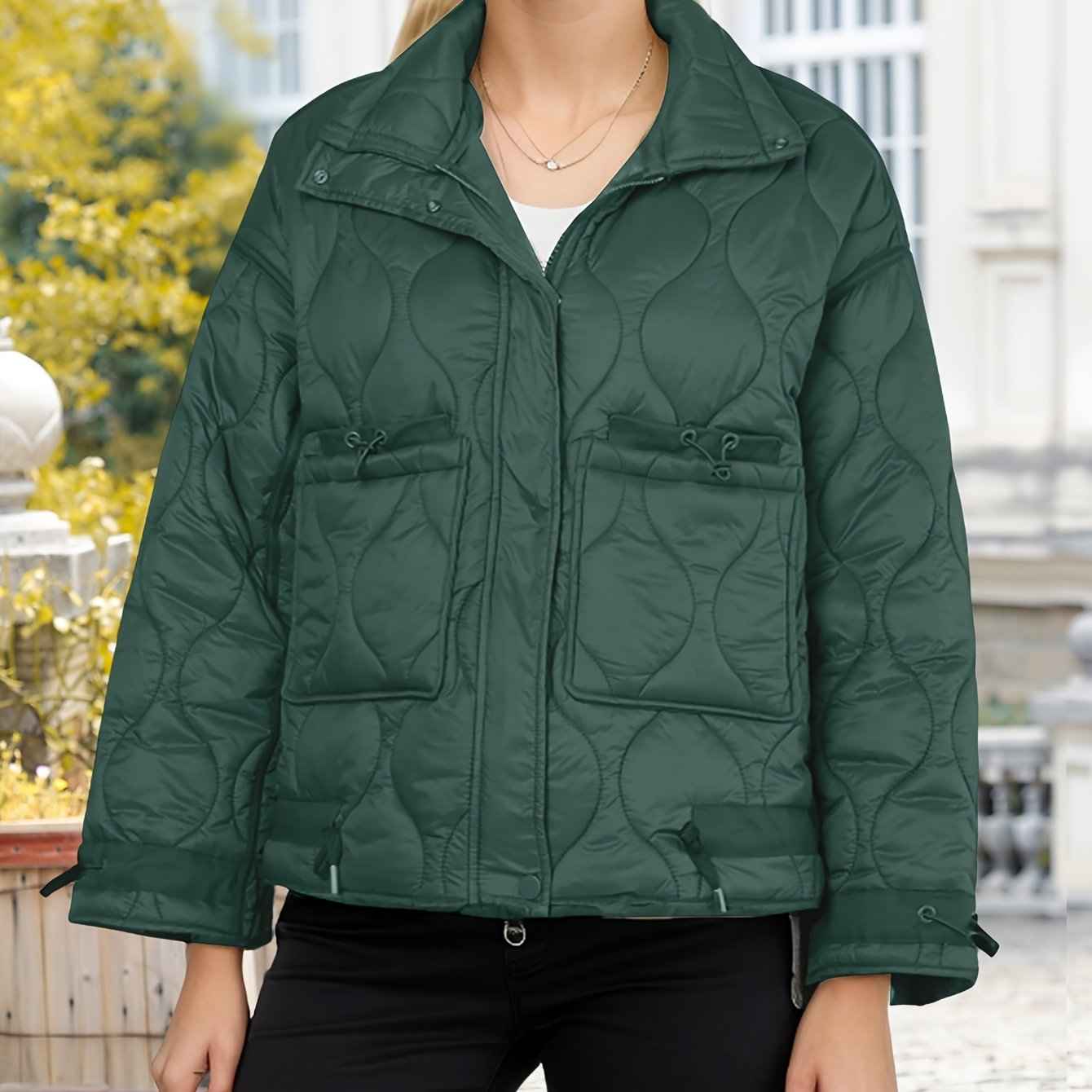 Womens Oversized Quilted Puffer Jacket with Stand Collar