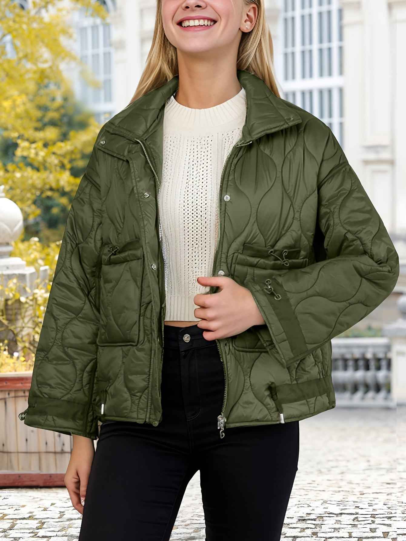 Womens Oversized Quilted Puffer Jacket with Stand Collar